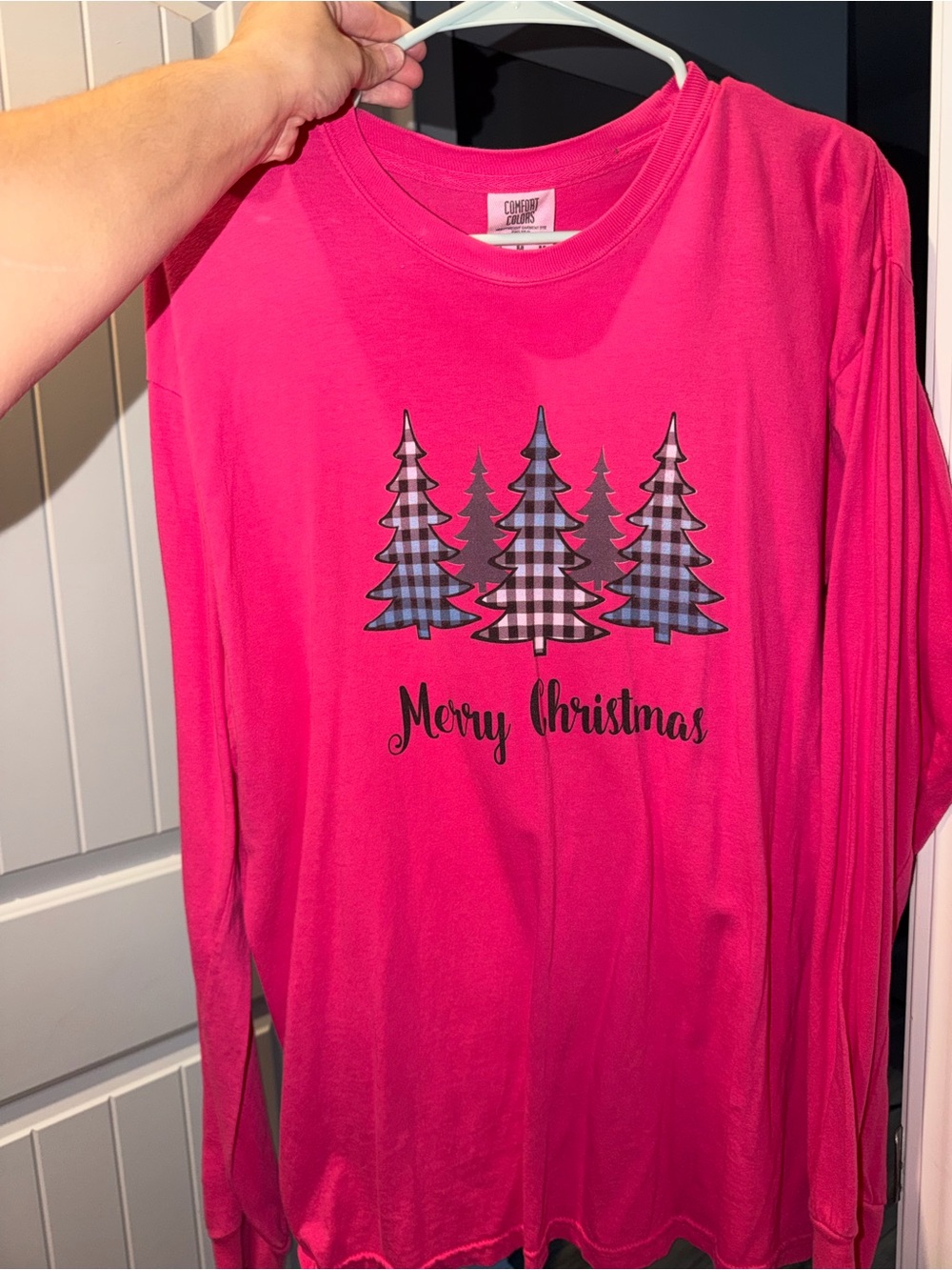 Comfort Colors Hot Pink 'Merry Christmas' Long Sleeve Tee